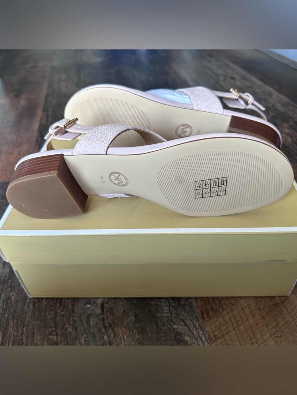 Michael Kors Blush Pink Logo T-Strap Sandals with Gold Accents - Picture 5 of 7
